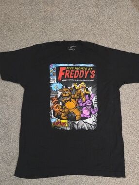 Freddy Black Graphic Tee with Multicolor Animatronic Print NWOT Large FNAF